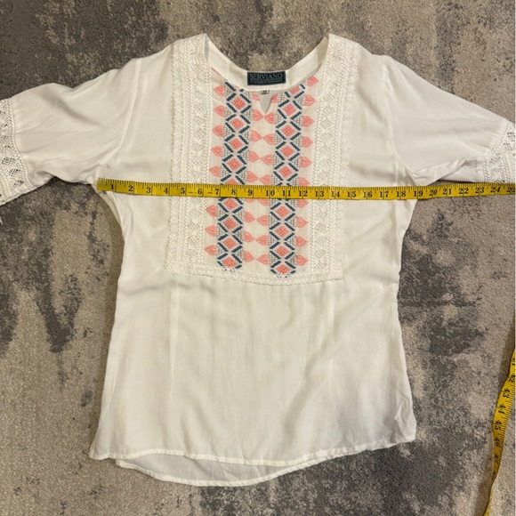 Serviano White Embroidered Top with Pink and Blue Accents - Picture 6 of 6